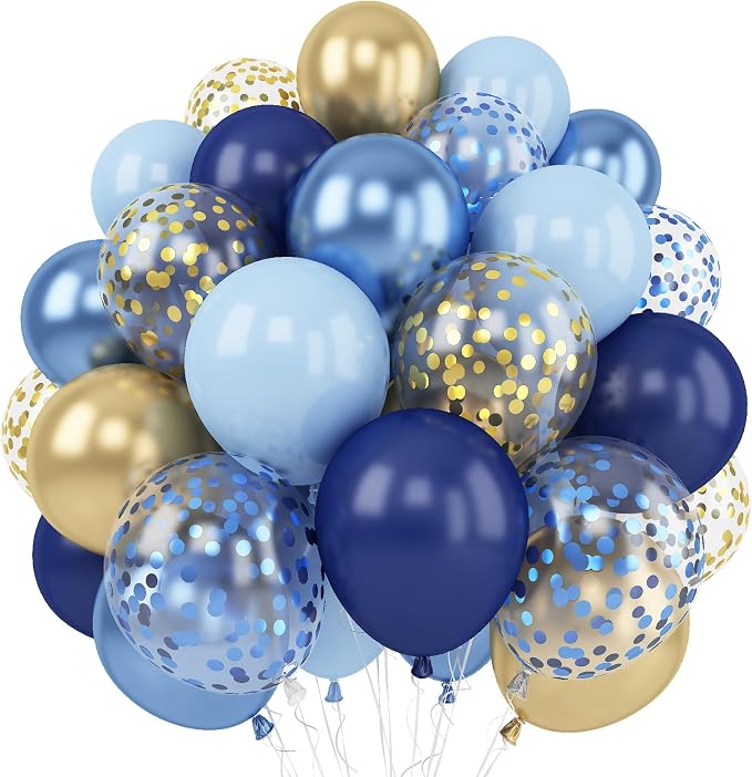 Navy Blue Gold Balloon, 60 Packs 12 Inch Metallic Blue and Macaron Blue Balloons by Togvu