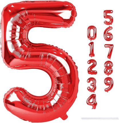 40 Inch Red Large Numbers Balloons 0-9, Self Inflating Foil Number 5 Helium - Image 9