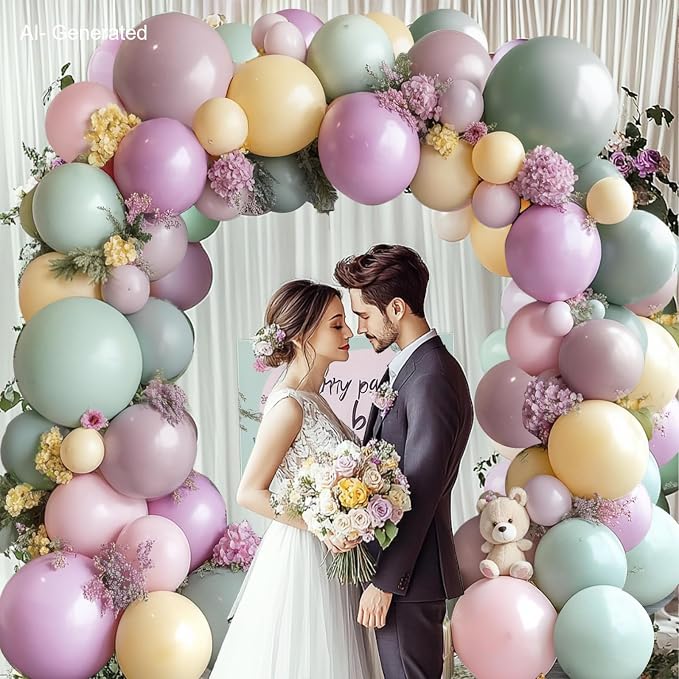 Dusty Green Pink Purple Yellow Balloon arch kit, Double Stuffed Haze Purple - Image 5
