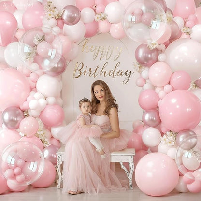 Pink White Clear Balloons Arch Kit, Party Decor. | Pastel/dusty light pink - Image 5