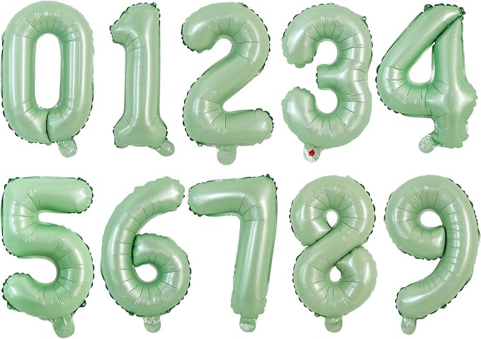 TONIFUL Number Balloon 16 Inch 10Pcs Sage Green 0-9 Birthday Number Ballons | by TONIFUL