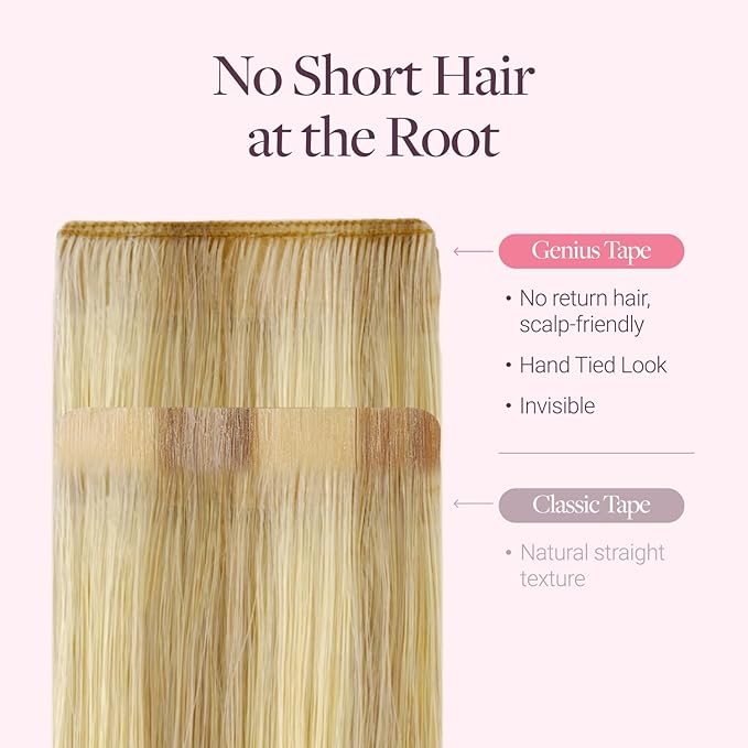 GOO GOO Genius Tape in Hair Extensions, Hand Tied Tape Weft, 16/22 Light Blonde Highlighted Golden Blonde, 20inch 50g 20pcs, Remy Human Hair, Seamless Invisible Tape, Natural Blend, Lightweight