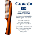 Giorgio G37 Large Coarse Detangler Comb, Wide Teeth for Thick, Curly, or Wavy Hair – For Wet and Dry Use, Handmade Rake Saw-Cut from Polished Cellulose (Tortoiseshell)