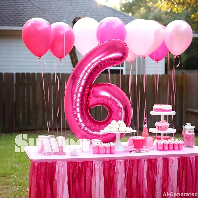 SUWEN 40 Inch Hot Pink Large 6 Balloon Numbers Big Foil Helium 0-9 | Jumbo - Image 3