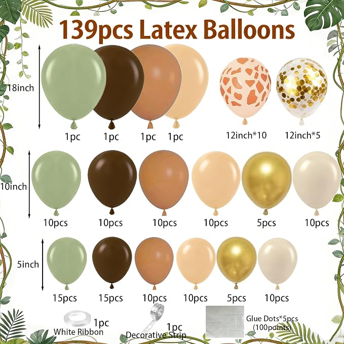 Sage Green Brown Balloon Garland Kit, Safari Balloon Garland Arch Kit - Image 2