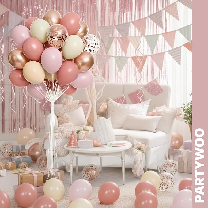 PartyWoo Dusty Pink Balloons 66pcs Pack Pink Latex Helium Balloons | Nude - Image 8