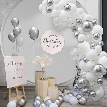 White Silver Balloon Garland Arch Kit 100PCS | Chrome Silver Confetti Balloons - Image 7