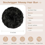 Messy Bun Hair Piece Wavy Curly Scrunchies Fluffy Donut Thick Updo Elegant Chignon Hairpieces for Women Girls, Natural Black 1.4oz