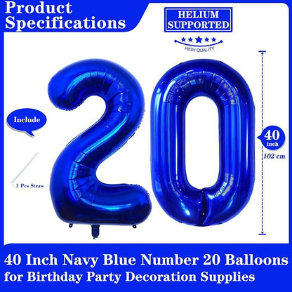 Navy Blue 20 Number Balloons, 40 Inch Giant Number 20 Balloons Foil Mylar - Image 2