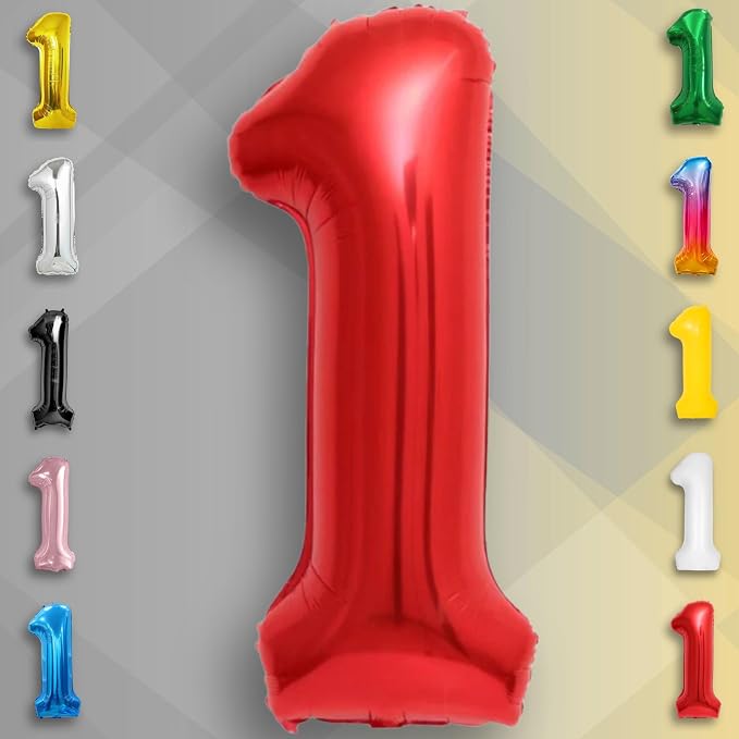Red Number Balloon 1 Mylar Foil Balloons 16 inch - Image 5