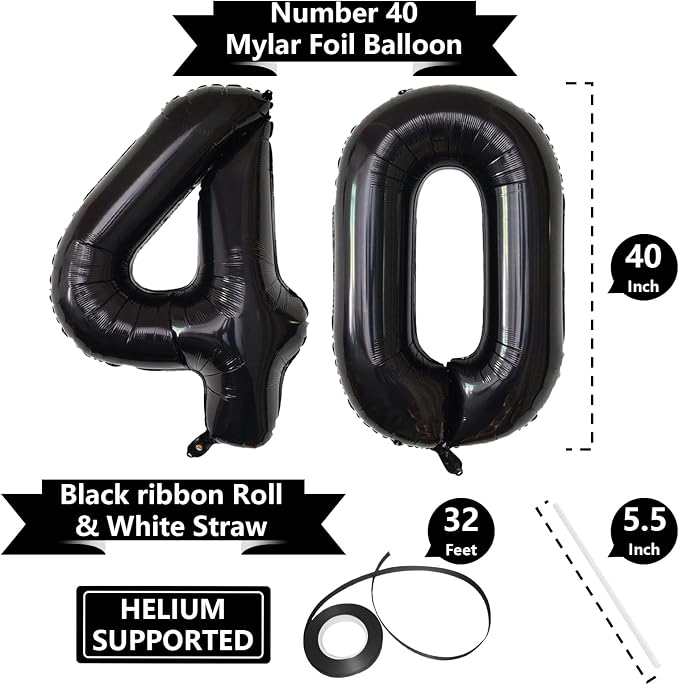 SINBEE Black 40inch Reusable Mylar Foil Balloon, Anniversary, Party Decorations - Image 2