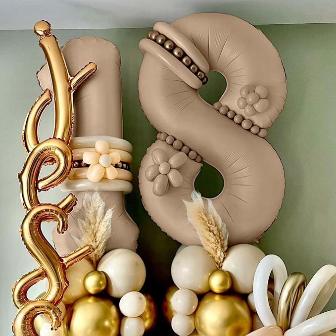 Nude Number 1 Balloons, 40 Inch Tan 1st Birthday Foil Balloon - Image 4