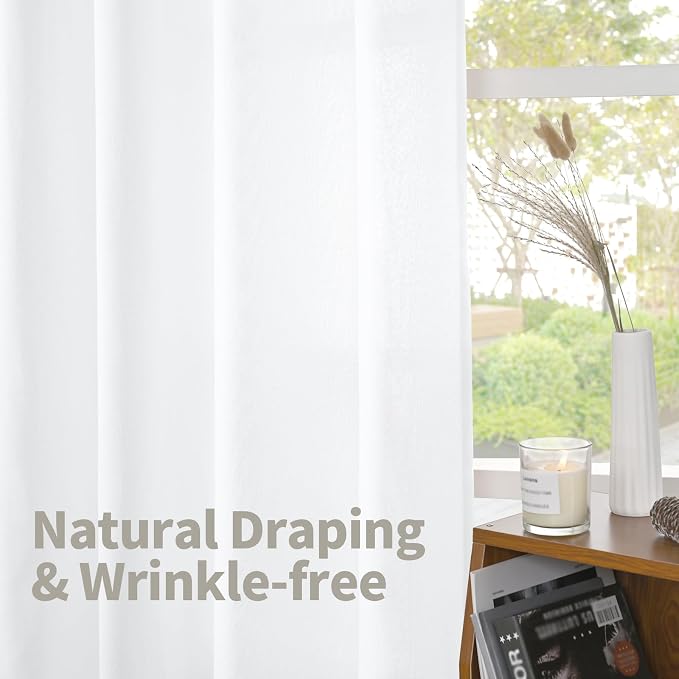 YoungsTex 48 Inch Length White Linen Curtains, Short Light Filtering Drapes - Image 4