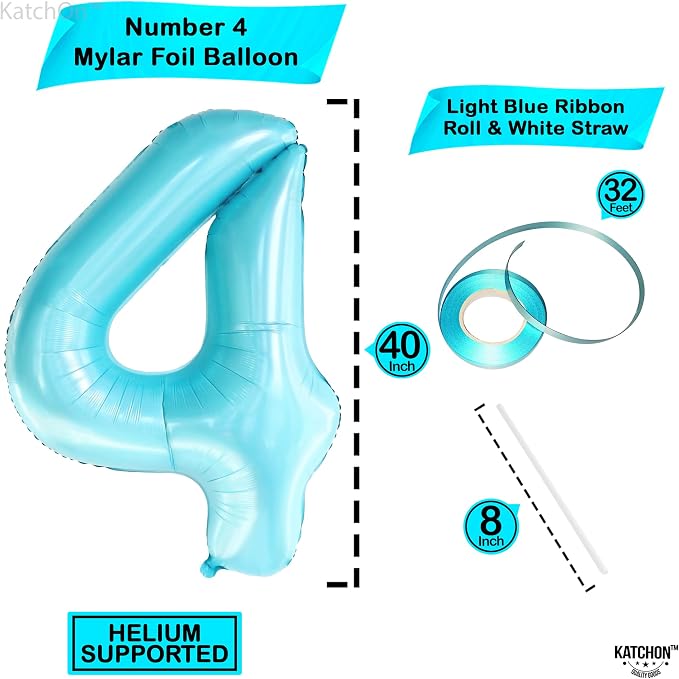 KatchOn Light Blue 4 Balloon Number 40 Inch | 4 Foil Balloon, Light Blue Four - Image 4