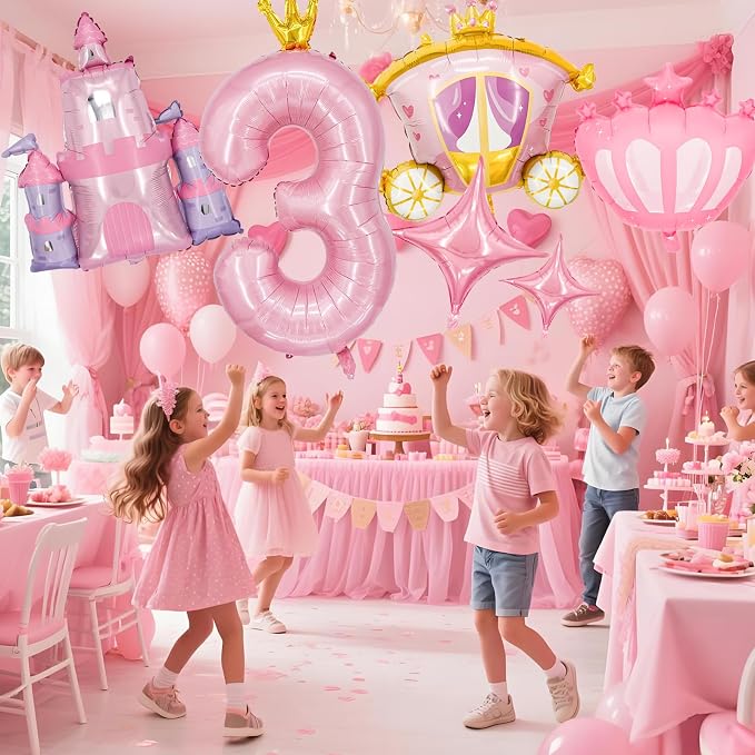 Minyu 6-Piece Princess Theme Party Decoration Set: Princess Carriage + Pink - Image 7