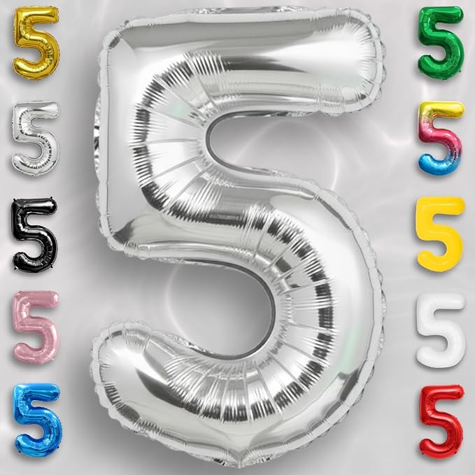 Silver Number Balloon 5 Mylar Foil Balloons 40 inch - Image 5