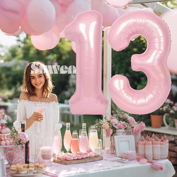 SUWEN 40 Inch Pink Large 13 Number Balloons Big Foil Helium Number Balloons 0-9 - Image 4