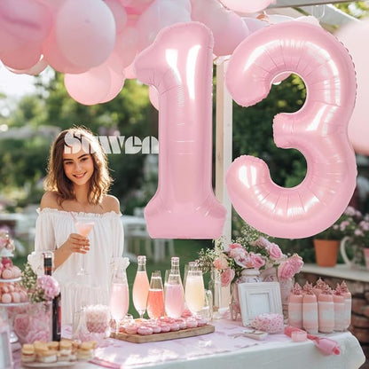 SUWEN 40 Inch Pink Large 13 Number Balloons Big Foil Helium Number Balloons 0-9 - Image 4