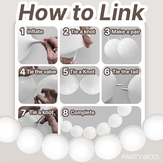 PartyWoo White Linking Balloons 100pcs 6 Inch White Link Balloons | - Image 5