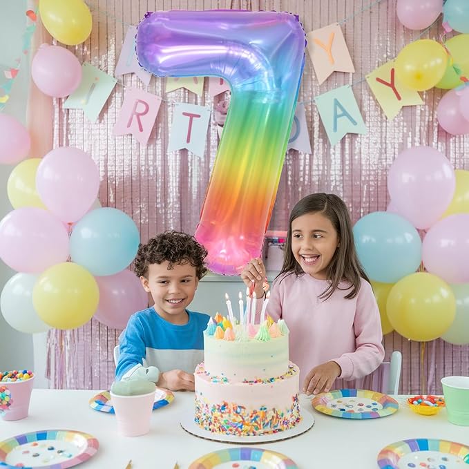 7th Birthday Balloons for Girls, Large Helium Mylar Colorful Multicolor 7 - Image 4