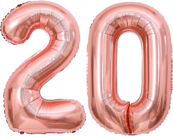 Rose Gold 20 Number Balloons, 40 Inch Big Giant Jumbo 20 Balloon Numbers Rose by BBPOOL