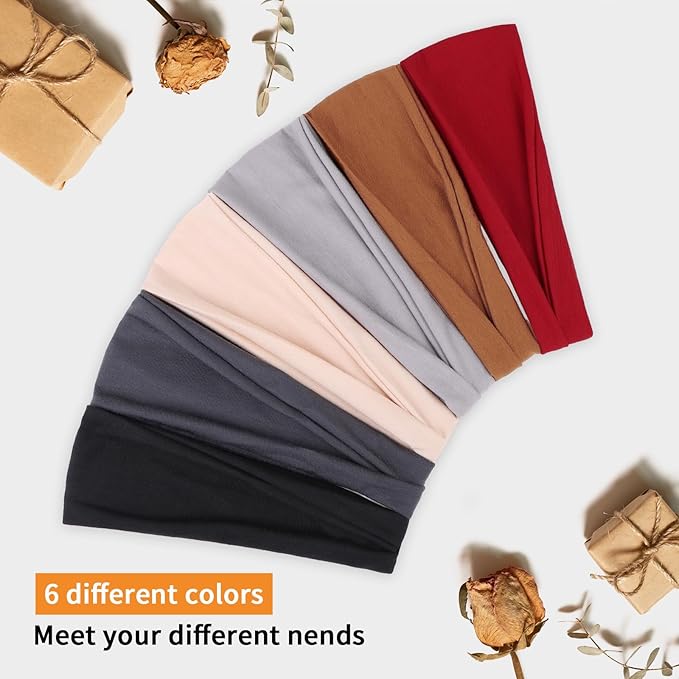 Headbands for Women Non Slip Stylish Womens Sweat Band Hair for Washing Face Elastic Headbands for Yoga Workout and Summer 6 Pack Stretchy Cloth Fabric Hair Bands
