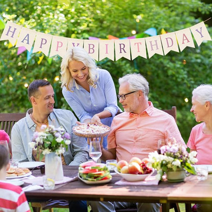 Doumeny Happy Birthday Burlap Banner Boho Birthday Garland Bunting Purple Pink - Image 6