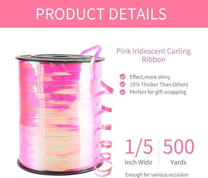 CHAQiWi 500 Yard Iridescent Pink Curling Ribbon, 1/5" Wide Holographic - Image 2