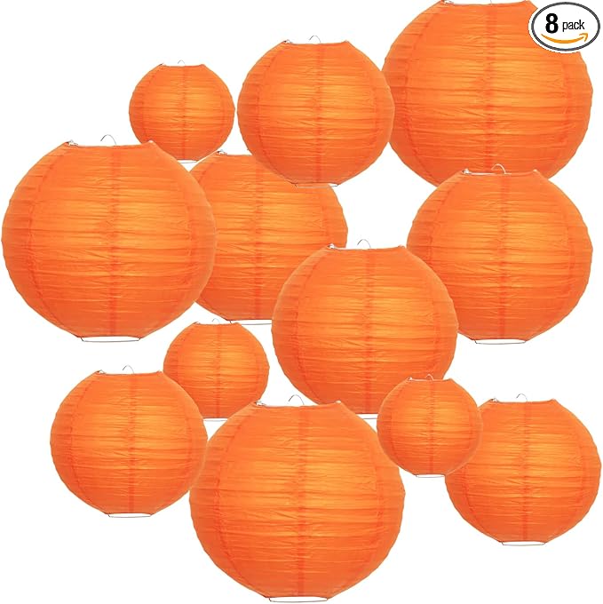 Orange Paper Lanterns 12 Pcs Assorted size of 6" 8" 10" 12" Chinese Round Paper by Famolay