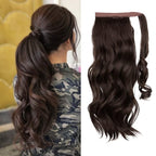 CJL HAIR 22" Long Ponytail Hair Extension Wrap Around Pony Tail Clip in Curly Wavy Synthetic Fake Hairpiece for Women Dark Brown