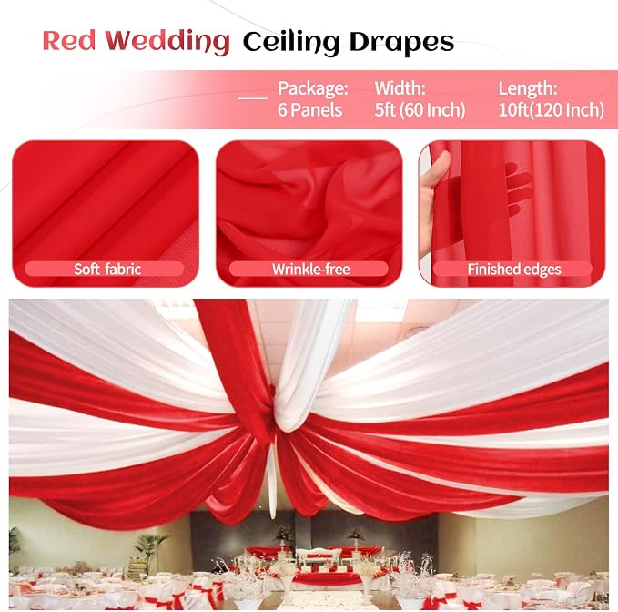 Showgeous 6 Panels Red Ceiling Drapes - Image 4