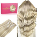 WENNALIFE Clip in Hair Extensions Real Human Hair, 24 Inch 140g 7pcs Remy Hair, Ash Blonde Highlighted Platinum Blonde Straight Natural Extensiones De Cabello Humano Con Clip Ins