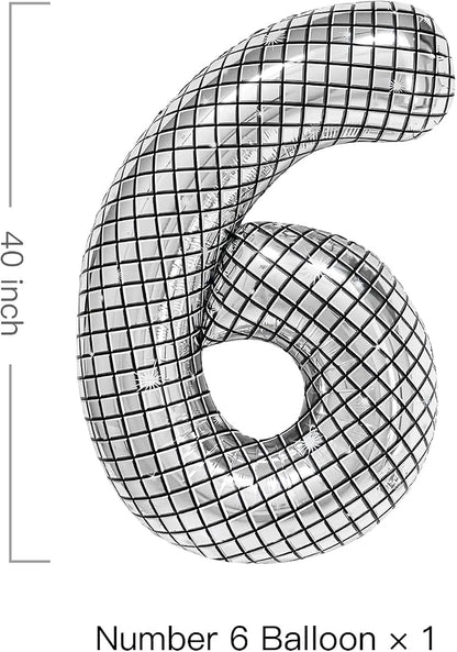 40 Inch Disco Number Balloons Large Silver Disco Ball Print Number Balloon - Image 2