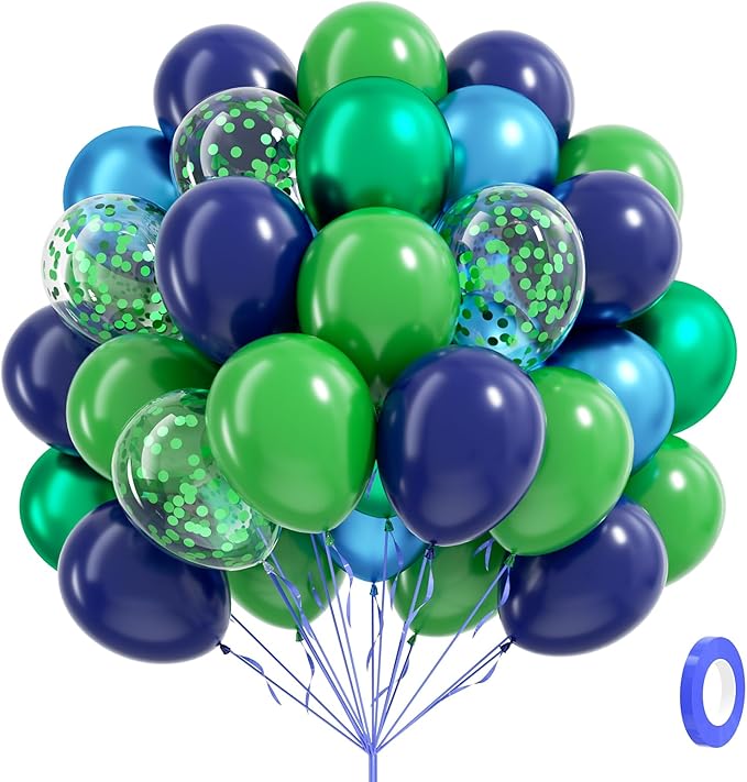 60pcs Blue and Green Balloons 12inch by Leraqertra