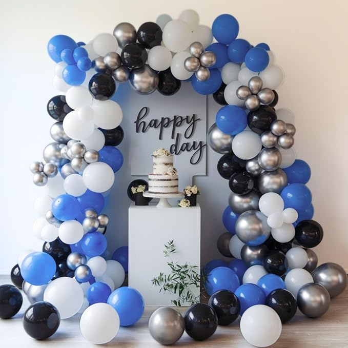 Blue and Black Balloons, 12 Inch Graduation Balloons, Dark Blue Black White - Image 4