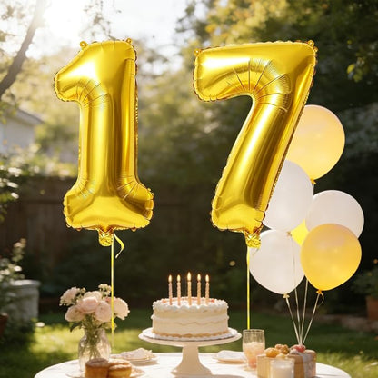 40 Inch Number 17 Balloons for 17th Birthday Party Decorations, 0-100 Gold - Image 3