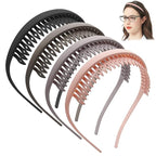 4 Pack No Pressure Headbands for Glasses Wearers – Wide teeth U-Shaped headband for no headache, no pressure, secure hold for thick and fine hair(set-A)