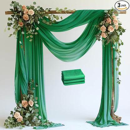 Wedding Arch Draping Fabric Backdrop 3 Panels, Emerald Green | 28.7"x20FT Sheer by Wokceer