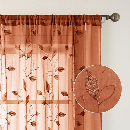 HOMEIDEAS Fall Burnt Orange Sheer Kitchen Curtains 52 x 45 Inch Length 2 Panels - Image 5