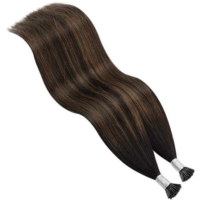 YoungSee Itip Hair Extension Real Human Hair Brown I Tip Extensions Dark Brown Balayage Brown Itip Hair Extension Real Human Hair 14 Inch Ombre Itips Extension Short Hair 50g 80s for Adding Volume