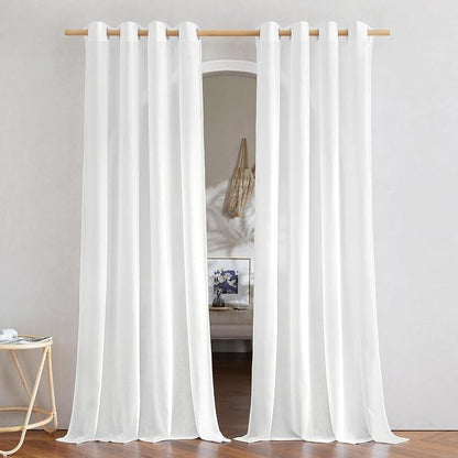 NICETOWN Thick Linen White Curtains 90 inch Length, Grommet Flax Linen Blend by NICETOWN
