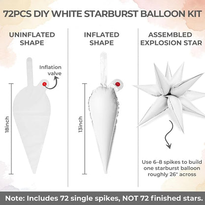 LovesTown 72PCS White Starburst Balloons, Foil Balloons Magic Star Spike Designs - Image 3