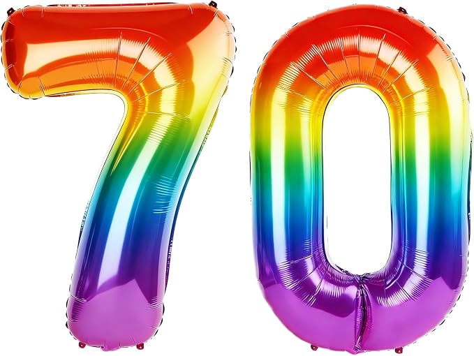 40 Inch Number 70 Balloons for 70th Birthday Party Decorations, 0-100 Rainbow by FOBELEC