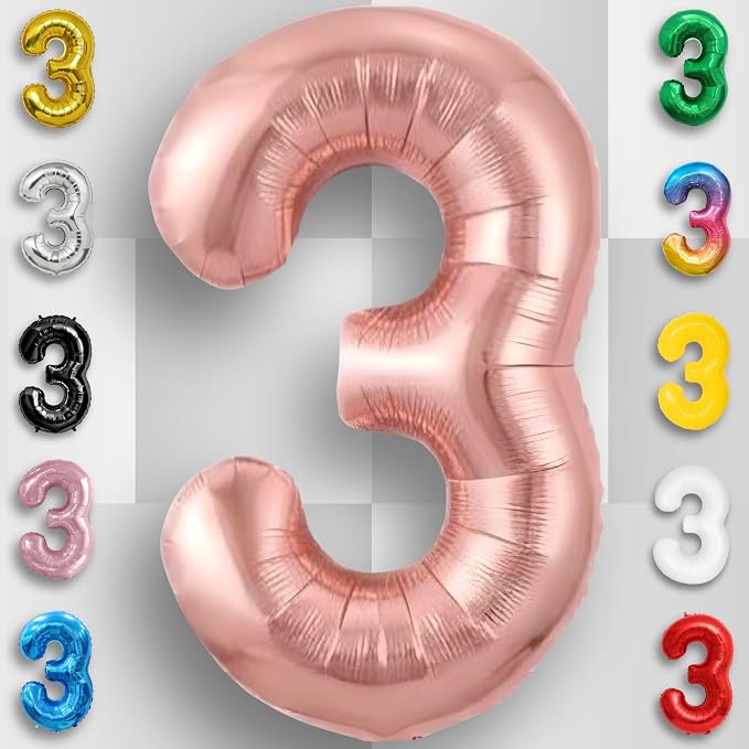 Rose Gold Number Balloon 3 Mylar Foil Macaron Balloons 16 inch - Image 5