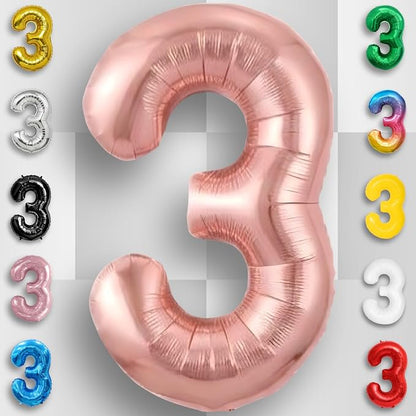Rose Gold Number Balloon 3 Mylar Foil Macaron Balloons 16 inch - Image 5
