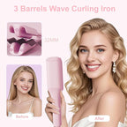 Waver Hair Crimper, 1.25 Inch Curling Wands with Ceramic 3 Barrels, 4 Temp Settings, Heat Resistant Glove, Fast Heating Crimper Hair Iron for Short and Long Hair (Pink)