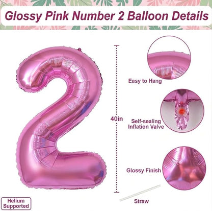 Pink Number 2 Balloon 40 Inch, Glossy Foil Numeral Party Supplies | Radiant - Image 4