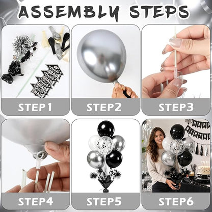 4 Set Black Silver Balloon Centerpieces - Image 4