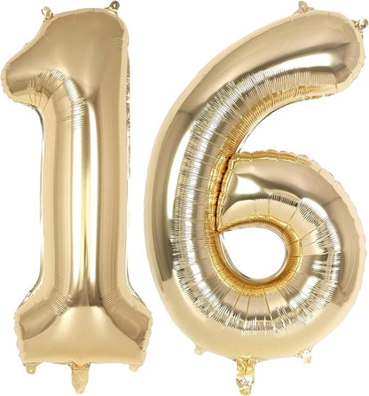 Champagne Gold Large Number 16 Balloon, 40 Inch Light Gold Foil Helium Number by AIQINHU