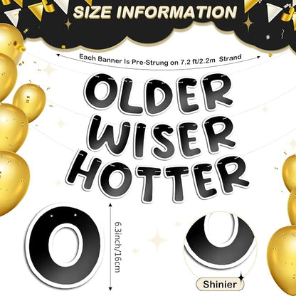 Fulmoon Set of 3 Pre Strung Older Wiser Hotter Glitter Banner Funny Birthday - Image 3